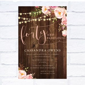 40 and Fabulous Birthday Invitation, Digital Invitation, Print Yourself