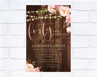 40 and Fabulous Birthday Invitation, Digital Invitation, Print Yourself