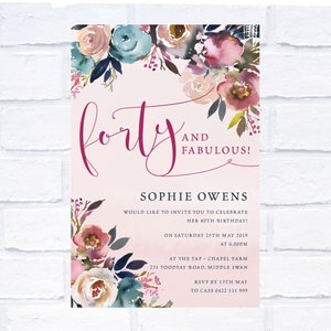 ANY AGE, Floral Birthday Invitation, Digital Invitation, Print Yourself