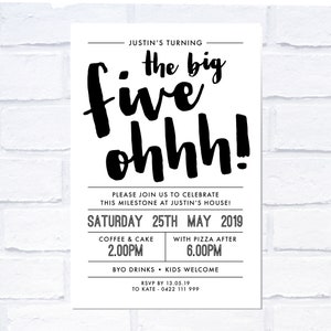 Big Five Ohhh Invitation, Digital Invitation, Print Yourself