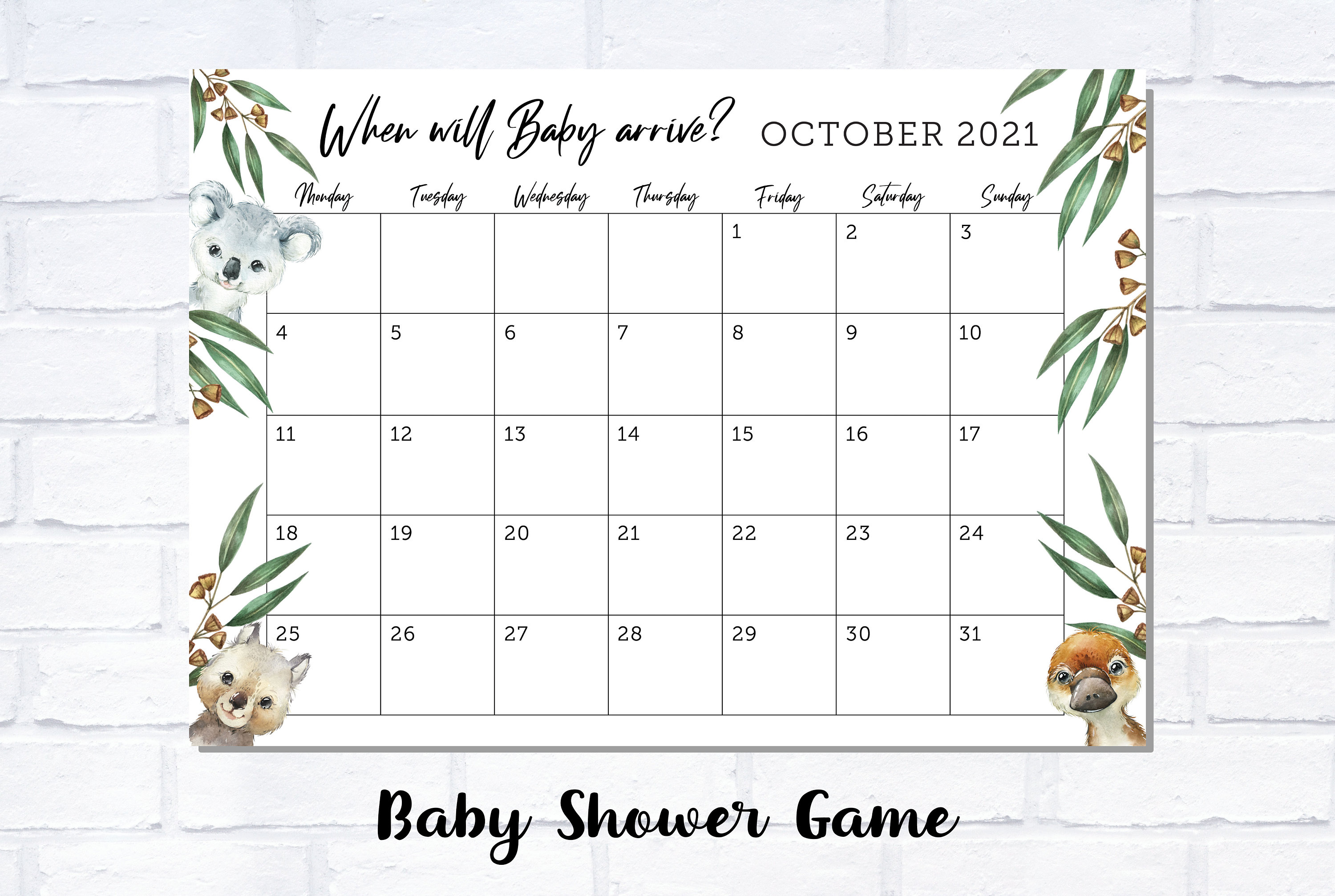 Baby Shower Calendar Game A3 Size Print Yourself - Etsy Australia