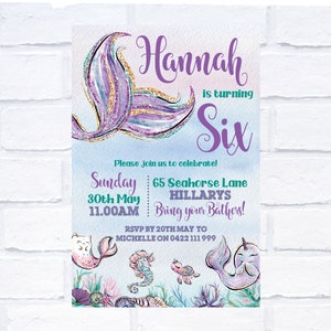 ANY AGE Mermaid Tail Birthday Invitation, Digital Invitation, Print Yourself