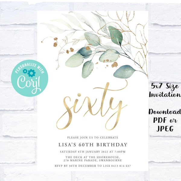 Editable Eucalyptus 30th, 40th, 50th, 60th, 70th, 80th Birthday