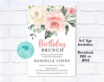 Invitación de cumpleaños floral editable para cualquier evento