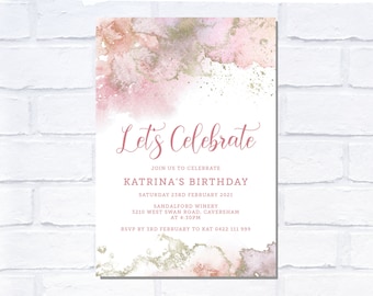 ANY AGE Watercolour Sparkle Birthday Invitation