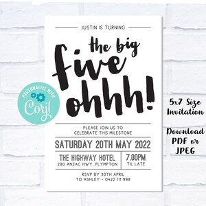 Editable Big Five Ohhh Invitation