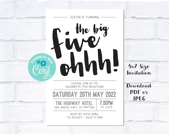 Editable Big Five Ohhh Invitation
