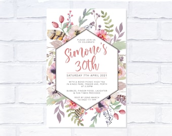 ANY AGE Boho Birthday Invitation, Digital Invitation, Print Yourself