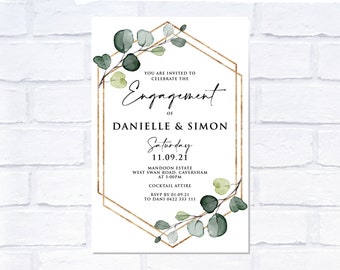 Invitación geométrica de eucalipto para CUALQUIER EVENTO, invitación digital, imprímela tú mismo