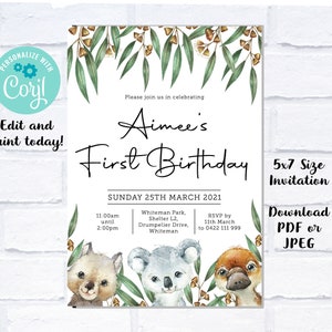 Editable Aussie Gum ANY AGE Birthday Invitation