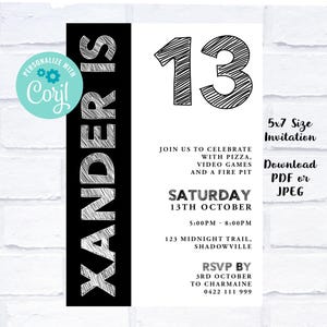 Editable ANY AGE Sketch Block Birthday Invitation