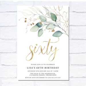 Eucalyptus 60th Birthday Invitation, Digital Invitation, Print Yourself