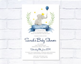 Baby Elephant Baby Shower Invitation, Digital Invitation, Print Yourself