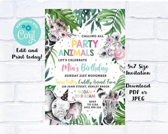 Editable ANY AGE Jungle Party Birthday Invitation