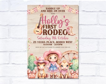 Cowgirl First Rodeo Birthday Invitation, Digital Invitation, Print Yourself
