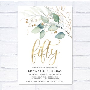 Eucalyptus 50th Birthday Invitation, Digital Invitation, Print Yourself