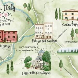 Mapa de boda en acuarela personalizado, boda de destino en Italia (solo digital)
