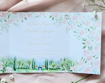 Custom Gate fold Watercolor Invitation | Digital Only | Luxury Wedding