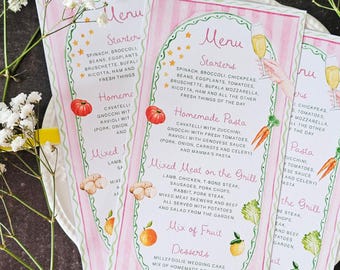 Custom Italian Watercolor Wedding Menu | Pink Menu | Amalfi Coast Wedding Menu | Destination Wedding Table Menu
