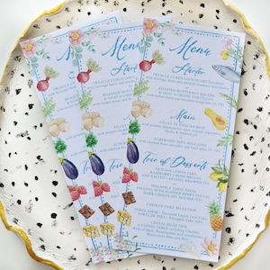 Menú personalizado pintado a mano, acuarela, menú de boda, menú de cena, icono de comida, solo digital