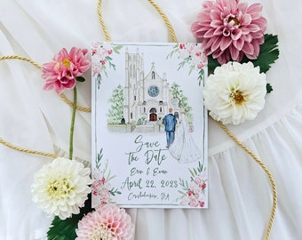 Custom Watercolor Save the Date Card | Digital Only | Venue Illustration | Bride and Groom