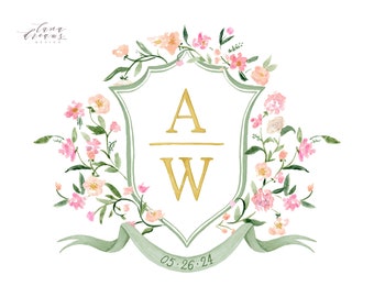 Custom Elegant Crest | Digital Only | Watercolor | Hand Painted Heraldry | Wedding Monogram