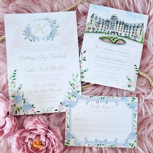 Custom Watercolor Wedding Suite Digital Only Hand Painted Invitation Floral Wedding Stationery Venue Illustration Custom Invites image 8