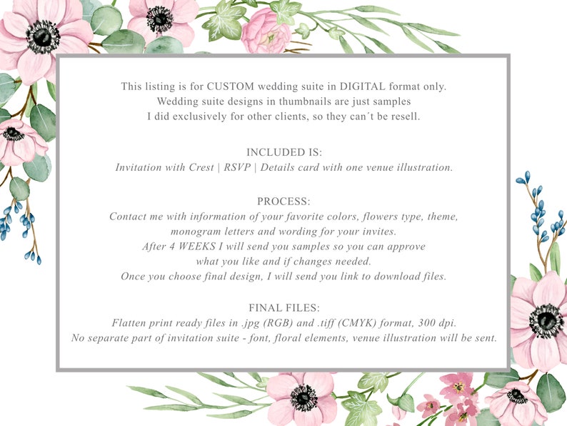 Custom Watercolor Wedding Suite Digital Only Hand Painted Invitation Floral Wedding Stationery Venue Illustration Custom Invites image 2