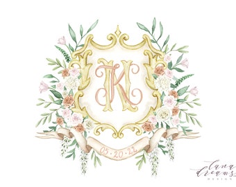 Custom Watercolor Crest | Digital Only | Hand Painted Heraldry | Wedding Monogram | Wedding Logo | Stationery