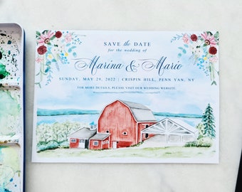 Custom Save the Date with Watercolor Venue Illustration | Digital Only