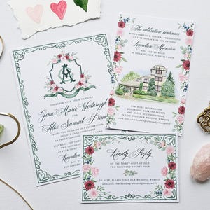Custom Watercolor Wedding Suite, HandPainted Venue and Wedding Crest, Blue Brush Lettering, Digital Only image 5