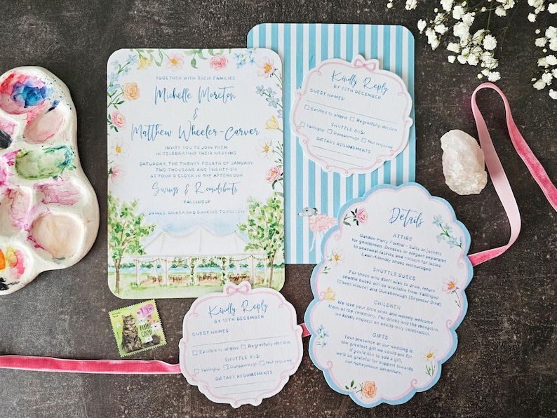 Custom Watercolor Wedding Suite, HandPainted Venue and Wedding Crest, Blue Brush Lettering, Digital Only image 9