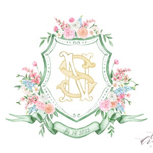 Custom | Watercolor Wedding Crest | Digital Only | Hand Painted Heraldry | Wedding Monogram | Floral Wedding Logo | Wedding Stationery