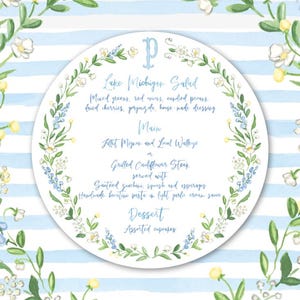 Whimsical Watercolor Circle Menu, HandPainted with Watercolors, Personalized, Digital Only image 1