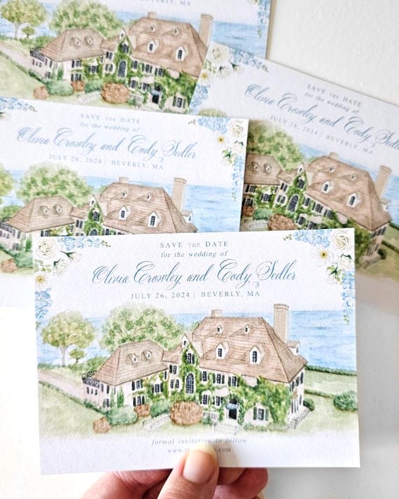 Custom Save the Date Card | Watercolor Venue Illustration Wedding Invitation | Printable Digital Download | Hand Painted Wedding Stationery