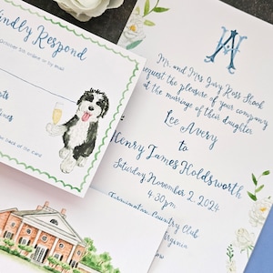 Custom Watercolor Wedding Suite, HandPainted Venue and Wedding Crest, Blue Brush Lettering, Digital Only image 8