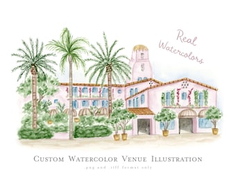HandPainted Venue Illustration, Wall Art, Wedding Invitation, Save the Date, Digital Download