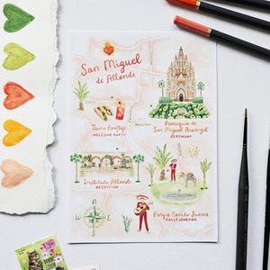 Trouwkaart San Miguel de Allende, gepersonaliseerde aquarel trouwlocatie, kaart Mexico, alleen digitaal