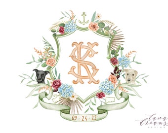 Custom Floral Crest | Digital Only | Watercolor Crest wih Animals