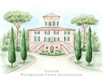 Custom Watercolor Venue Illustration, Hand painted with Watercolors, Wedding Map, Save the Date, Digital Only