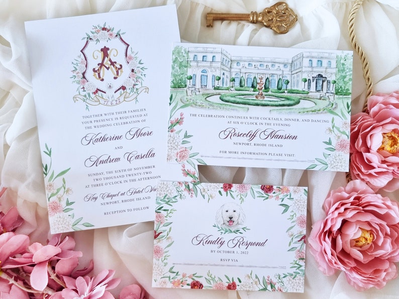 Custom Watercolor Wedding Suite Digital Only Hand Painted Invitation Floral Wedding Stationery Venue Illustration Custom Invites image 9