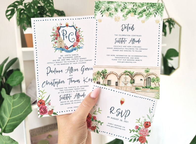 Custom Watercolor Wedding Suite Digital Only Mexican Theme Floral Wedding Invites image 1