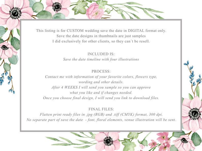 Custom Save the Date Card Digital Only with Watercolor Illsutrations image 4