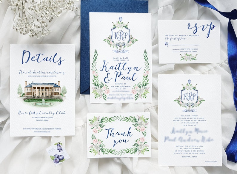 Custom Watercolor Wedding Suite Digital Only Hand Painted Invitation Floral Wedding Stationery Wedding Venue Stationery Cards image 5