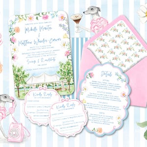 Custom Watercolor Wedding Suite, HandPainted Venue and Wedding Crest, Blue Brush Lettering, Digital Only image 6