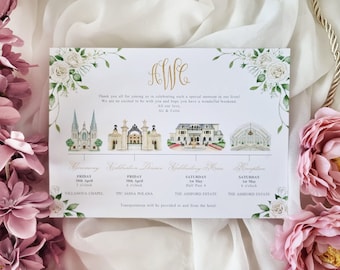 Custom Watercolor Wedding Itinerary | Digital Only