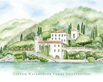 Custom Watercolor Venue, Hand Painted Villa, Wedding Map, House, Digital Only
