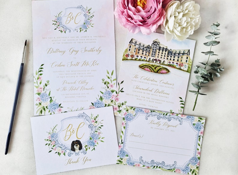 Custom Watercolor Wedding Suite Digital Only Hand Painted Invitation Floral Wedding Stationery Wedding Venue Stationery Cards image 8