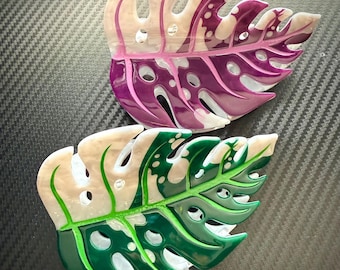 Emerald and Violet Monstera Leaf Claw Clips