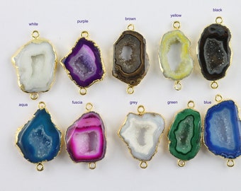 Wholesale Druzy Link Connector Tiny Sparkly Horse Eye Agate Druzy Geode Connector Pendant Gold Plated Natural Stone Drusy Jewelry Supplies